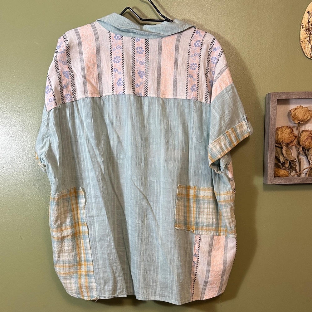 Gigio Multicolor Patchwork Button-Up Blouse Xl Ov… - image 5